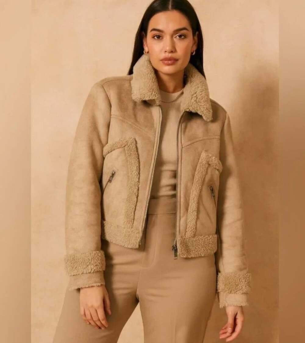 MOTHER x Revolve Tan Faux Shearling Aviator Jacket Size XS